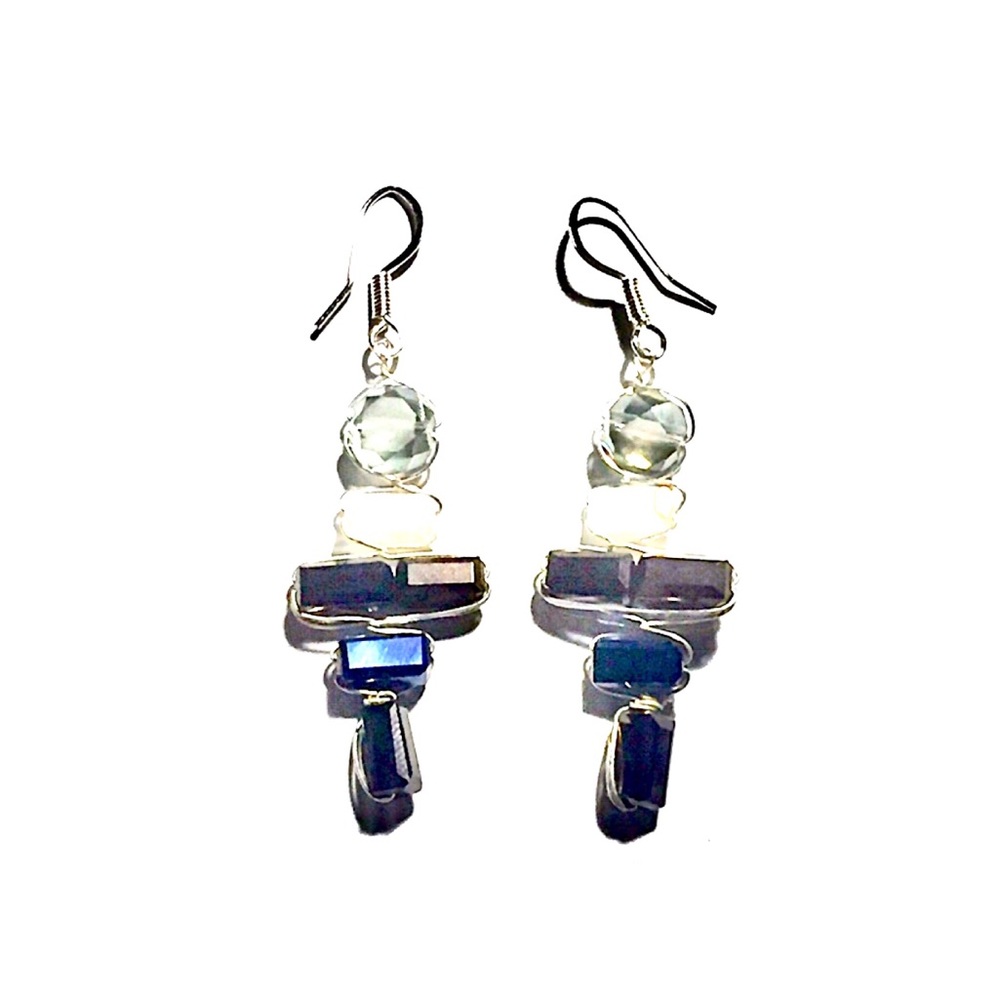 Stacked Glass Gem Ladder Drop Sterling Silver Earrings - Picture 3 of 7